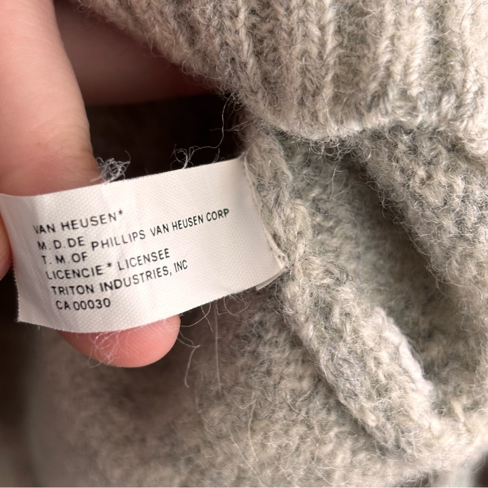 Vintage Van Heusen Heather Grey 100% Shetland Virgin Wool Crewneck Sweater XL - Picture 4 of 8